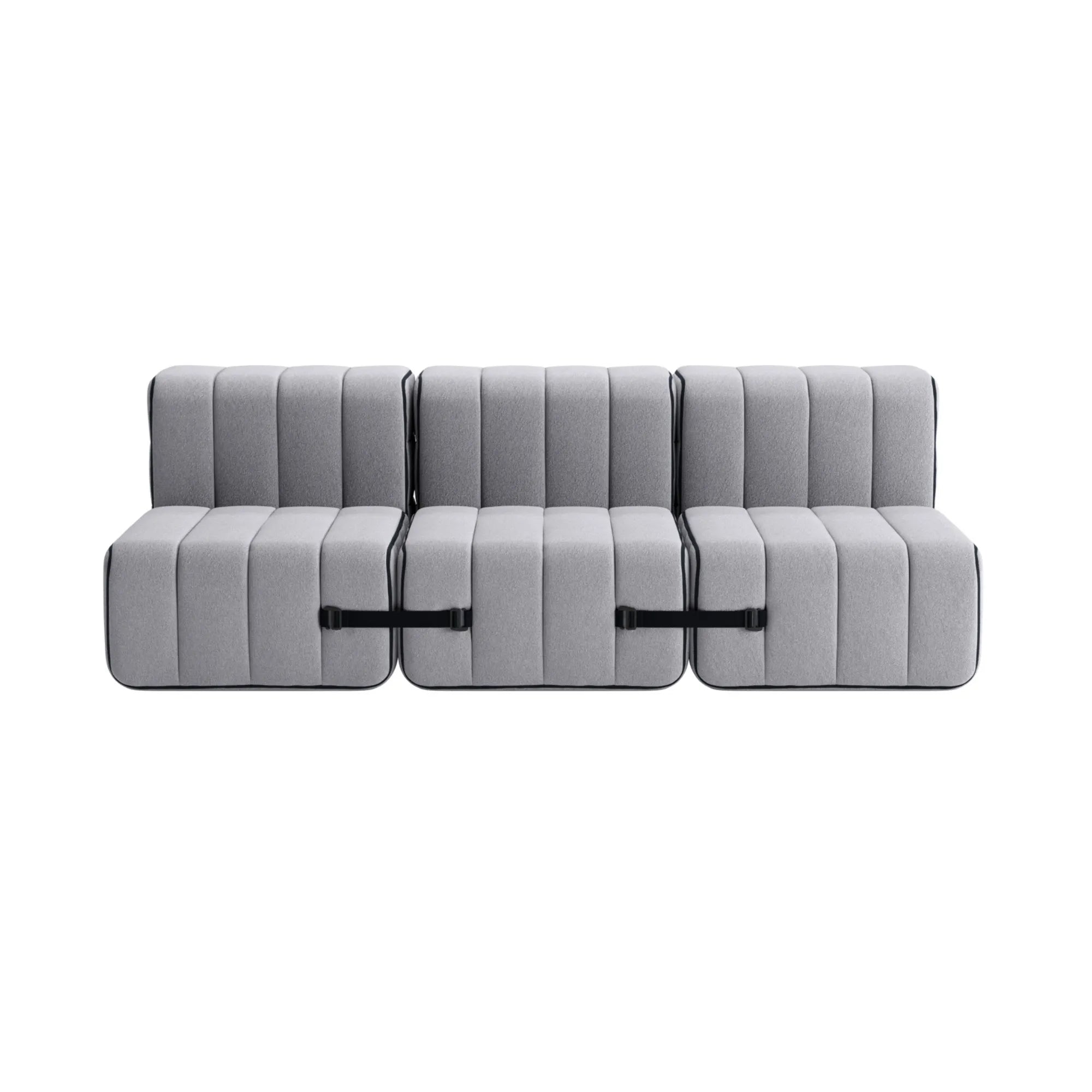  Front view of the fabric sofa system with spacious seating area