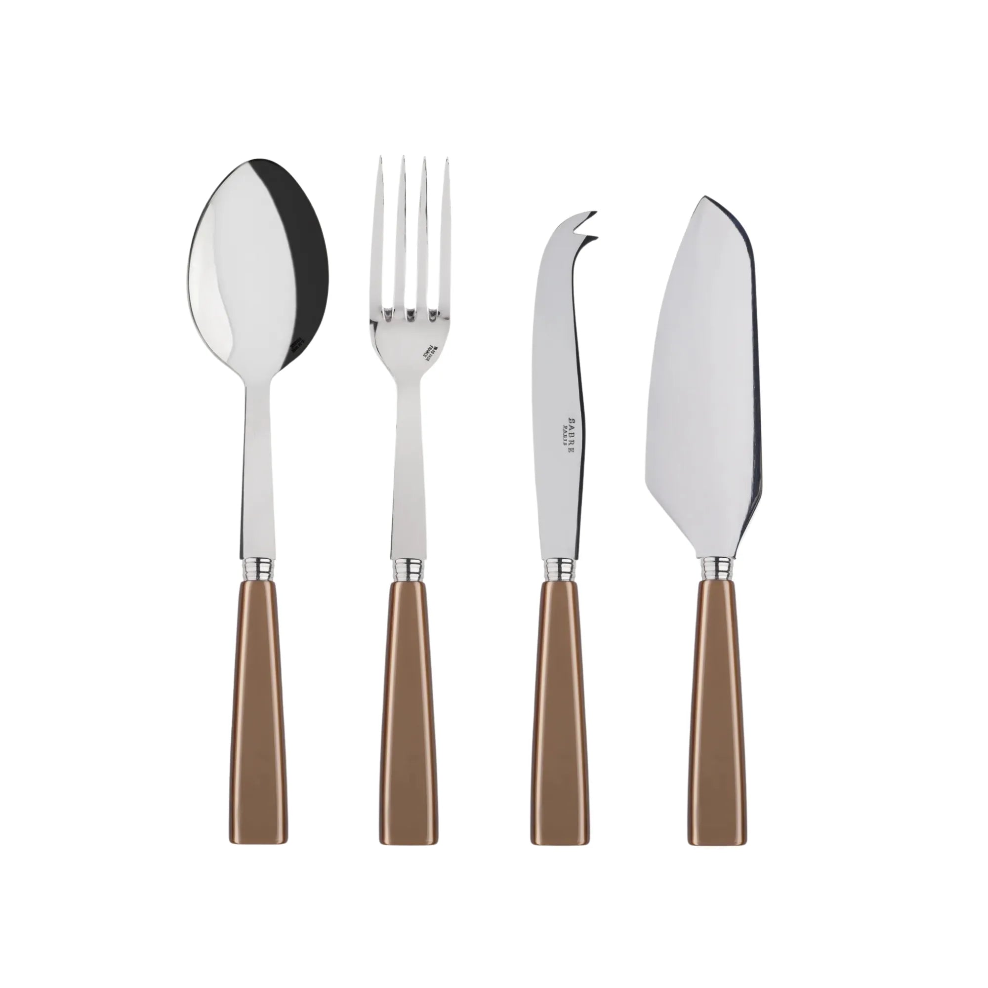 A lavish and elegant Icône Serving Set, featuring sleek stainless steel flatware and serving utensils with modern and stylish design