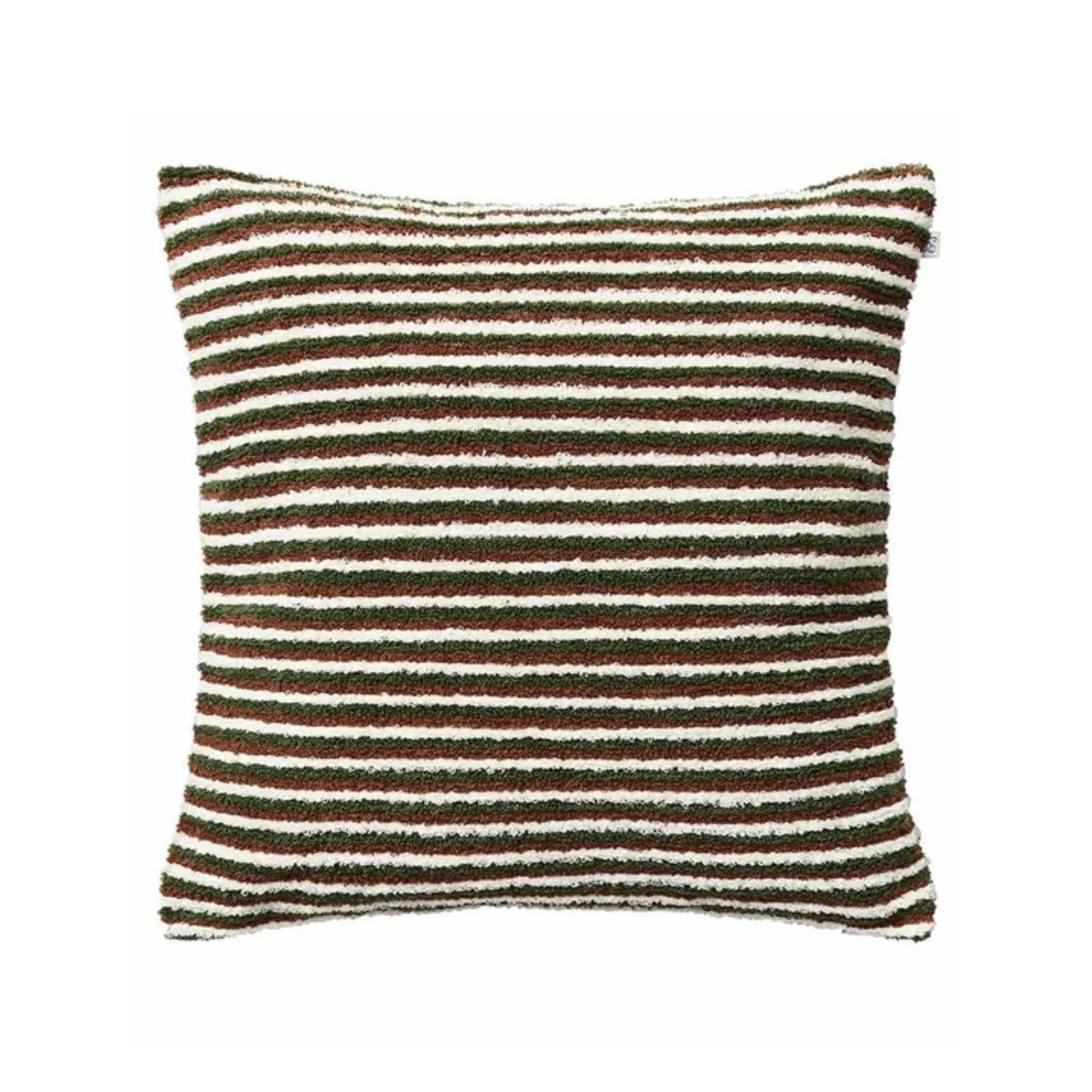 Raipur Boucle Cushion Pillow in Cognac, Cactus Green, and Off White, showcasing its unique texture and vibrant color combination