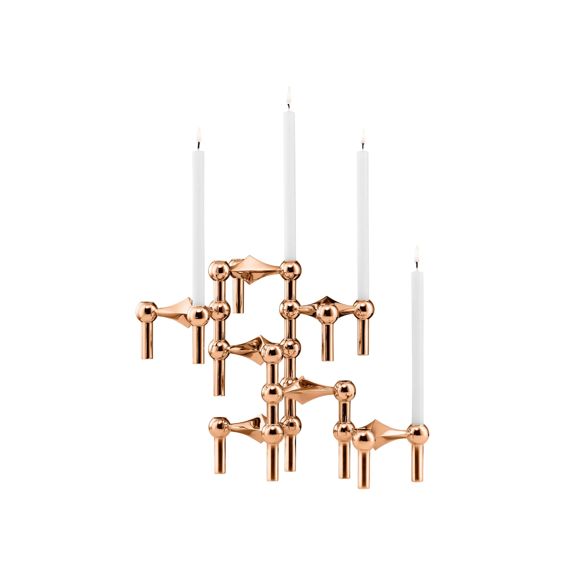 Rose gold modular candle holder with stylish design and customizable configuration for elegant home decor