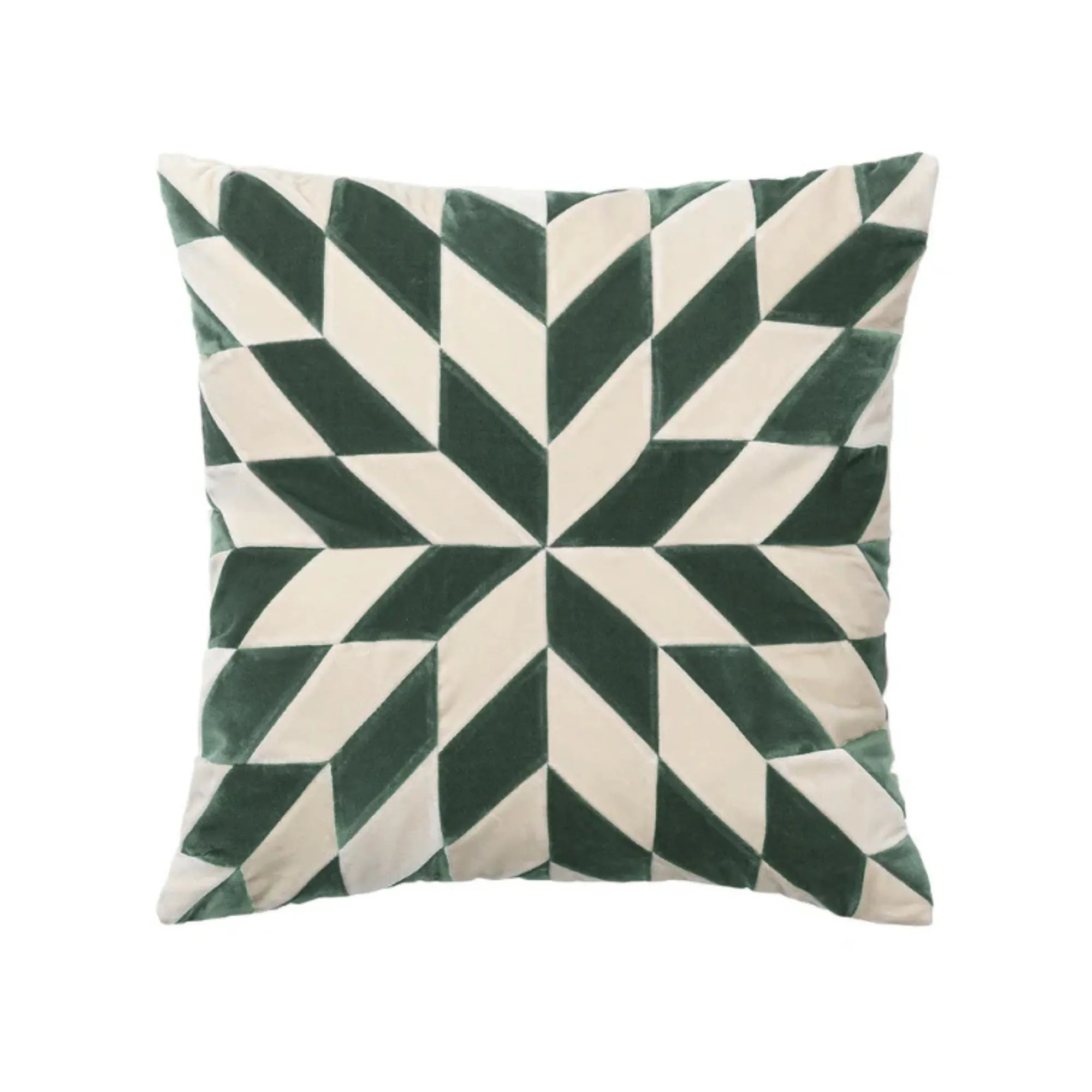 Close-up of Nova Cushion's luxurious velvet fabric in emerald green