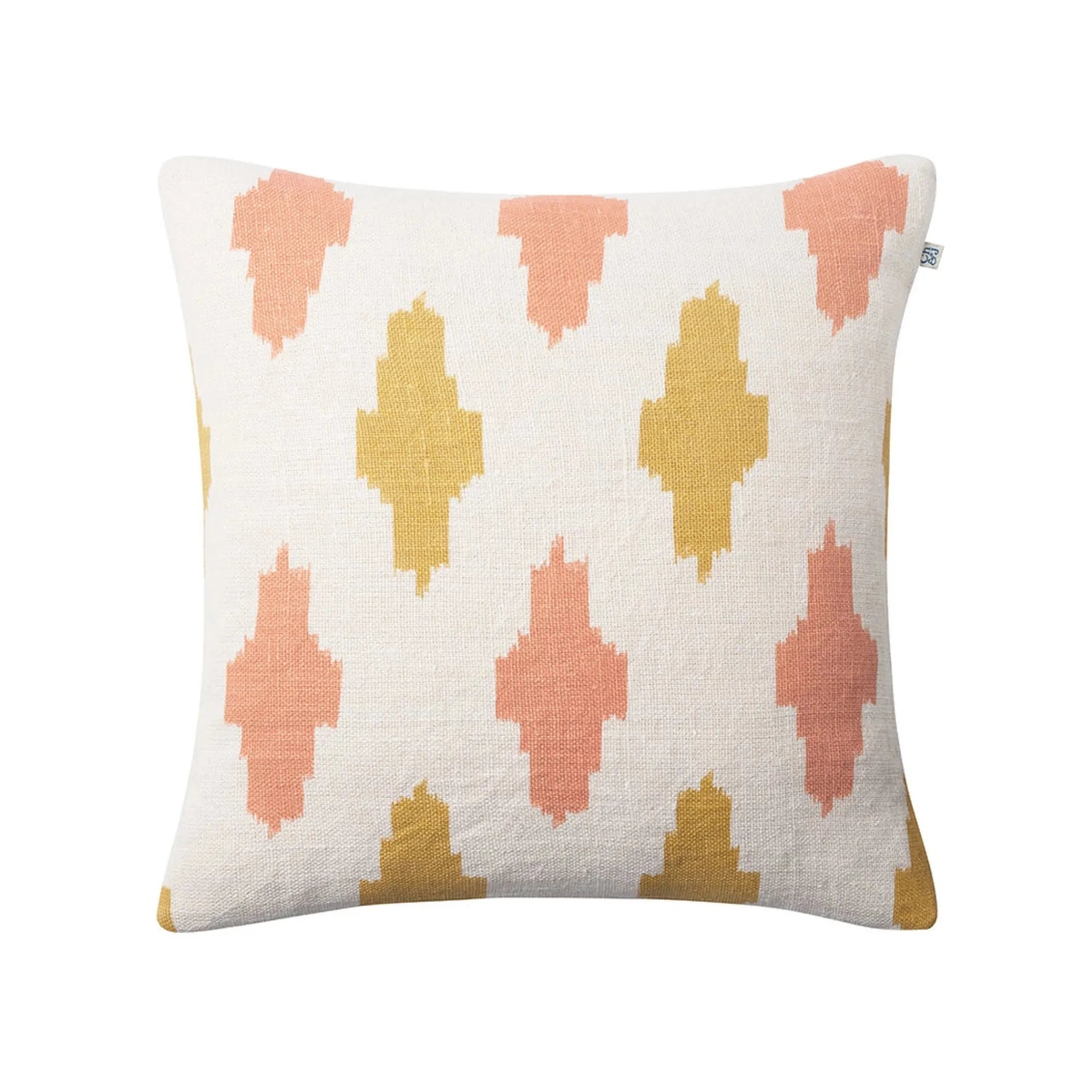 Ikat Agra Cushion Pillow - Off White/Rose/Spicy Yellow