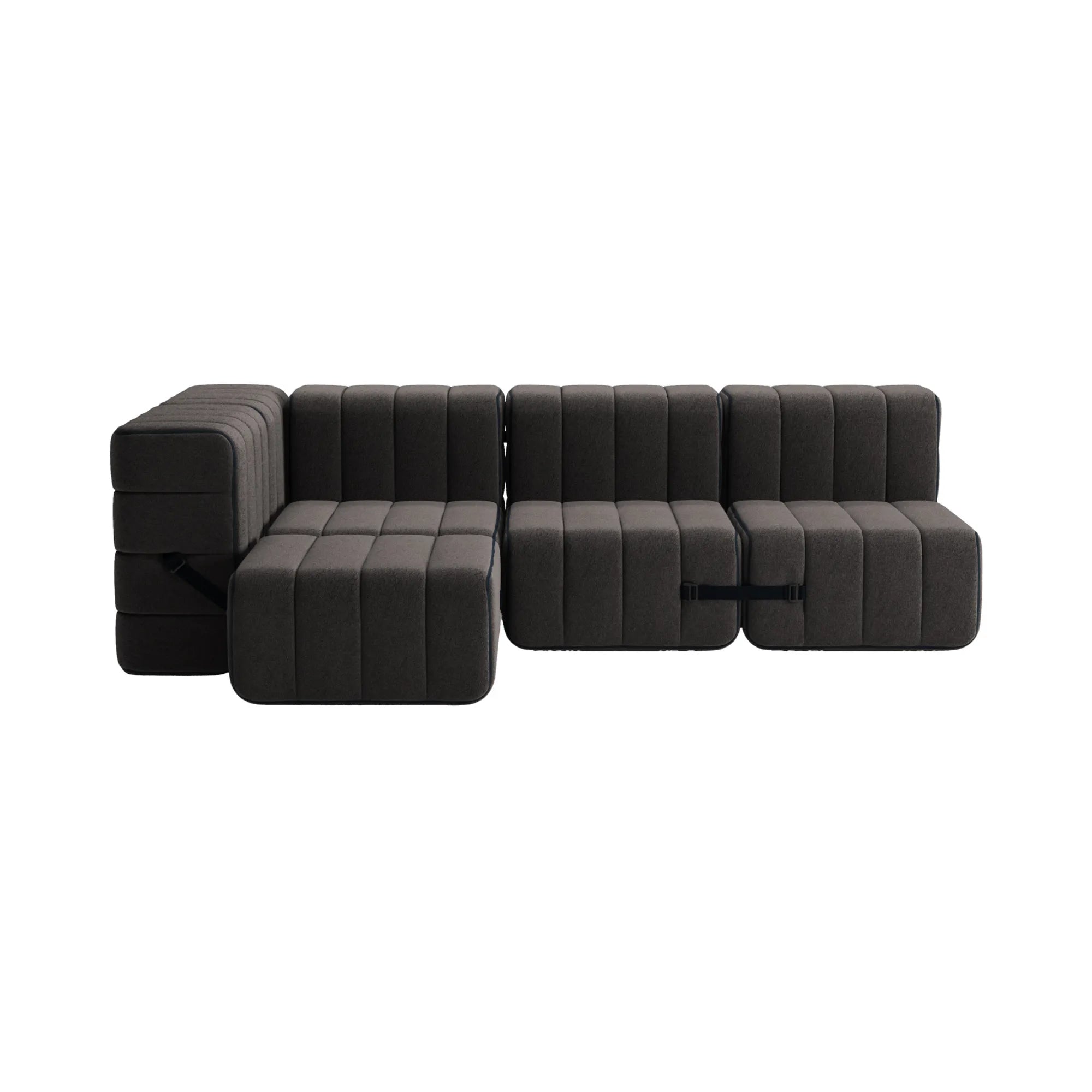 Modern and stylish Curt Sofa System in Fabric Jet, perfect for any contemporary living space, featuring sleek design and comfortable seating