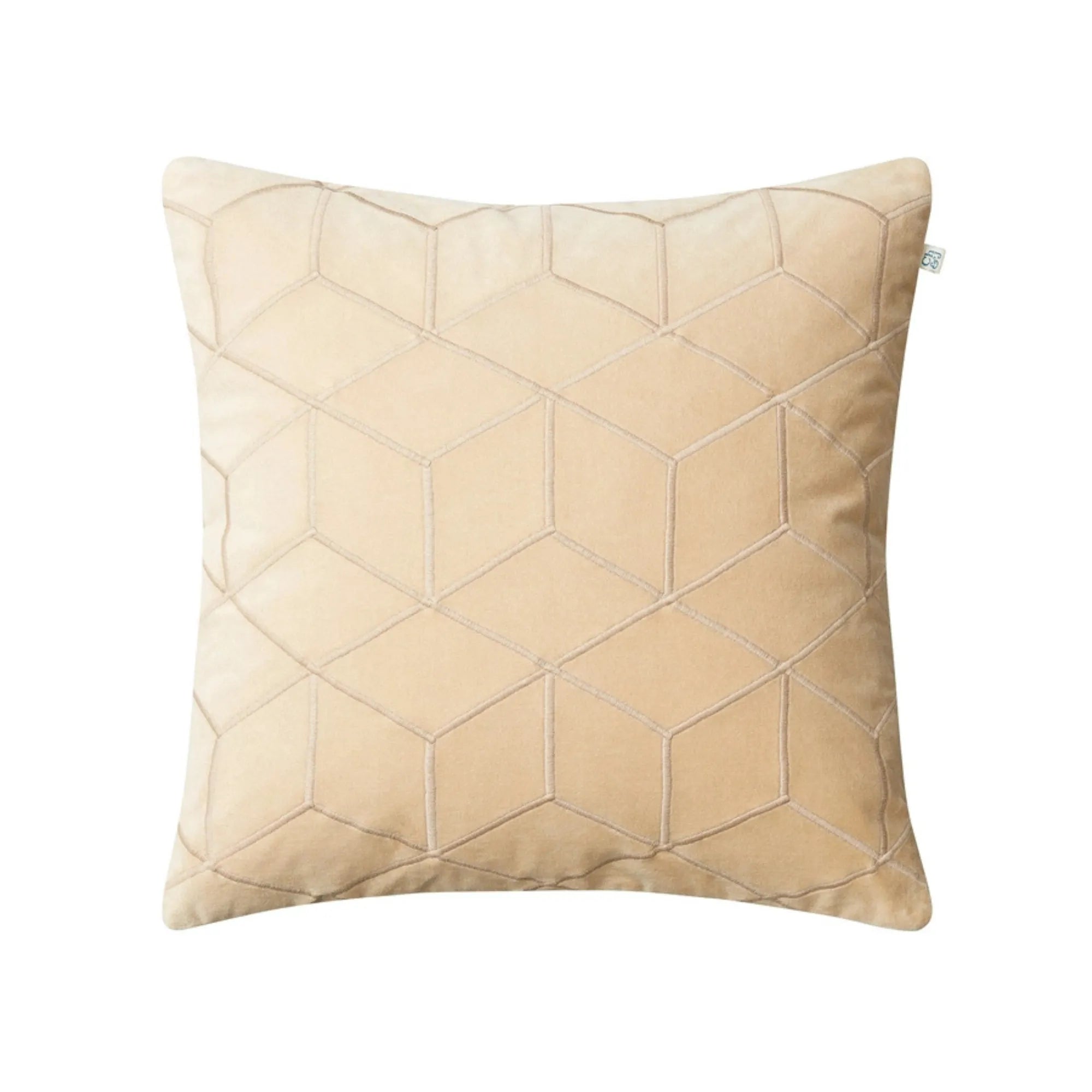 Vir Velvet Cushion Pillow - Beige in a cozy living room setting, adding warmth and elegance to the decor