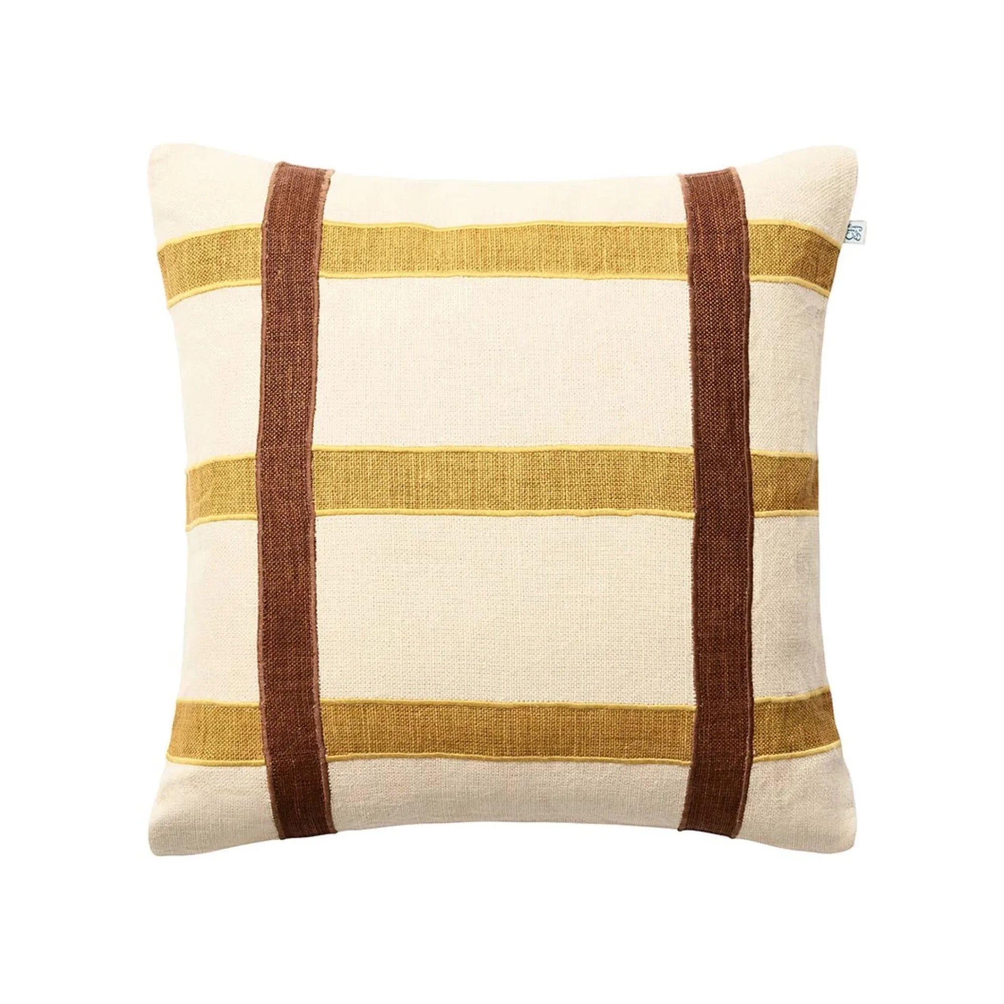 Kiran Linen Cushion Pillow in Spicy Yellow and Taupe for Home Decor