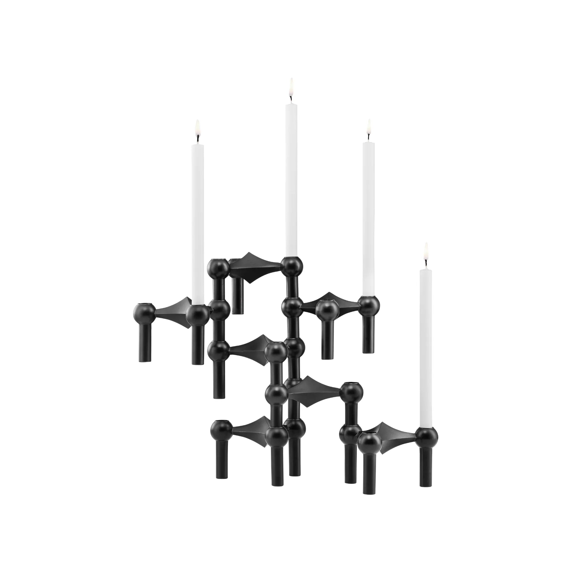 Modular black candle holder with 5 configuration options for versatility