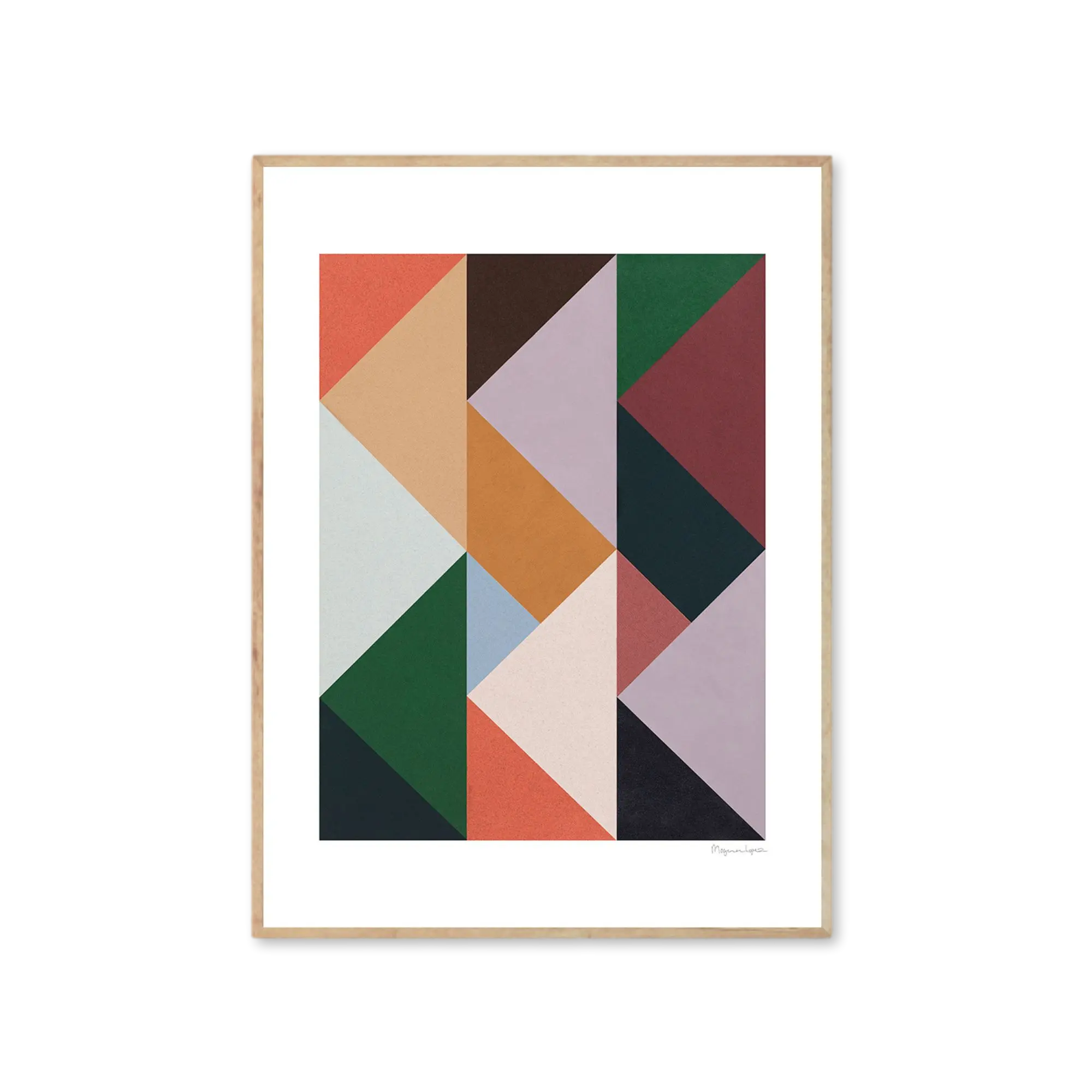 Abstract geometric art featuring intersecting triangles in vibrant colors