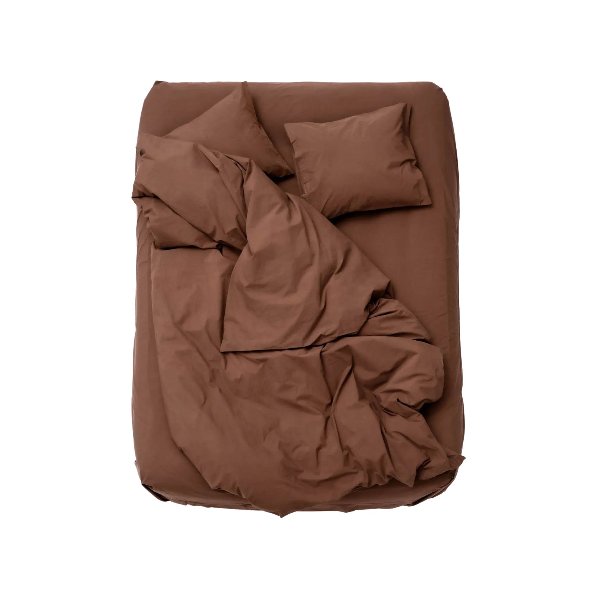 Cotton percale bedding in rich ganache brown color, luxurious and soft