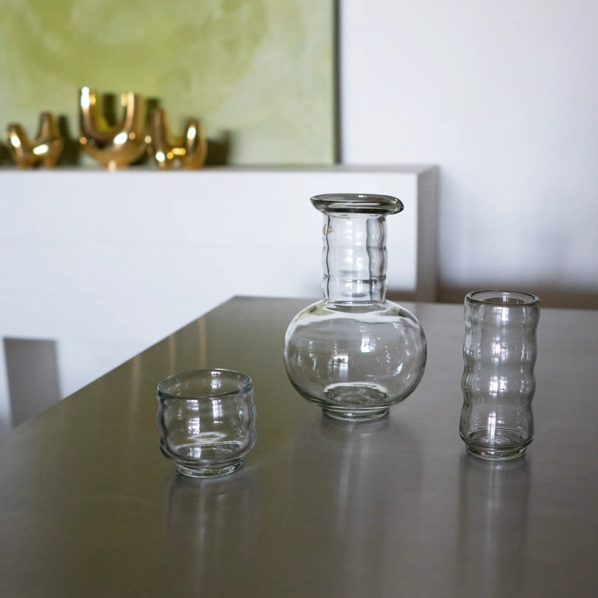 Hand-blown glass Agnes Carafe with sleek, modern design and elegant curves