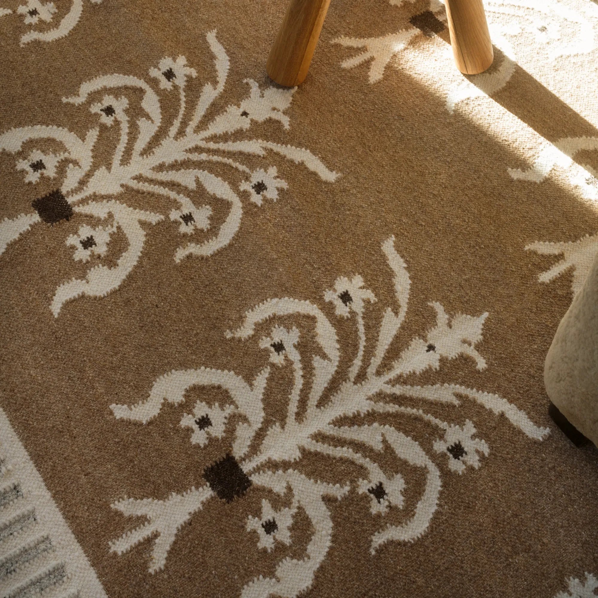 Beautiful handwoven Rug No24 featuring intricate geometric patterns in soft earthy tones