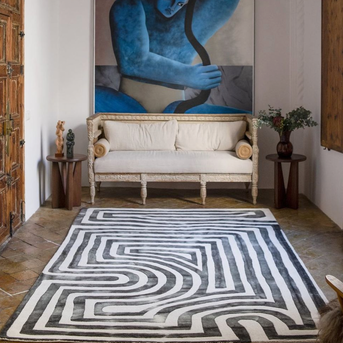 Psychedelic Labyrinth Charcoal Dip Dye Rug - THAT COOL LIVING