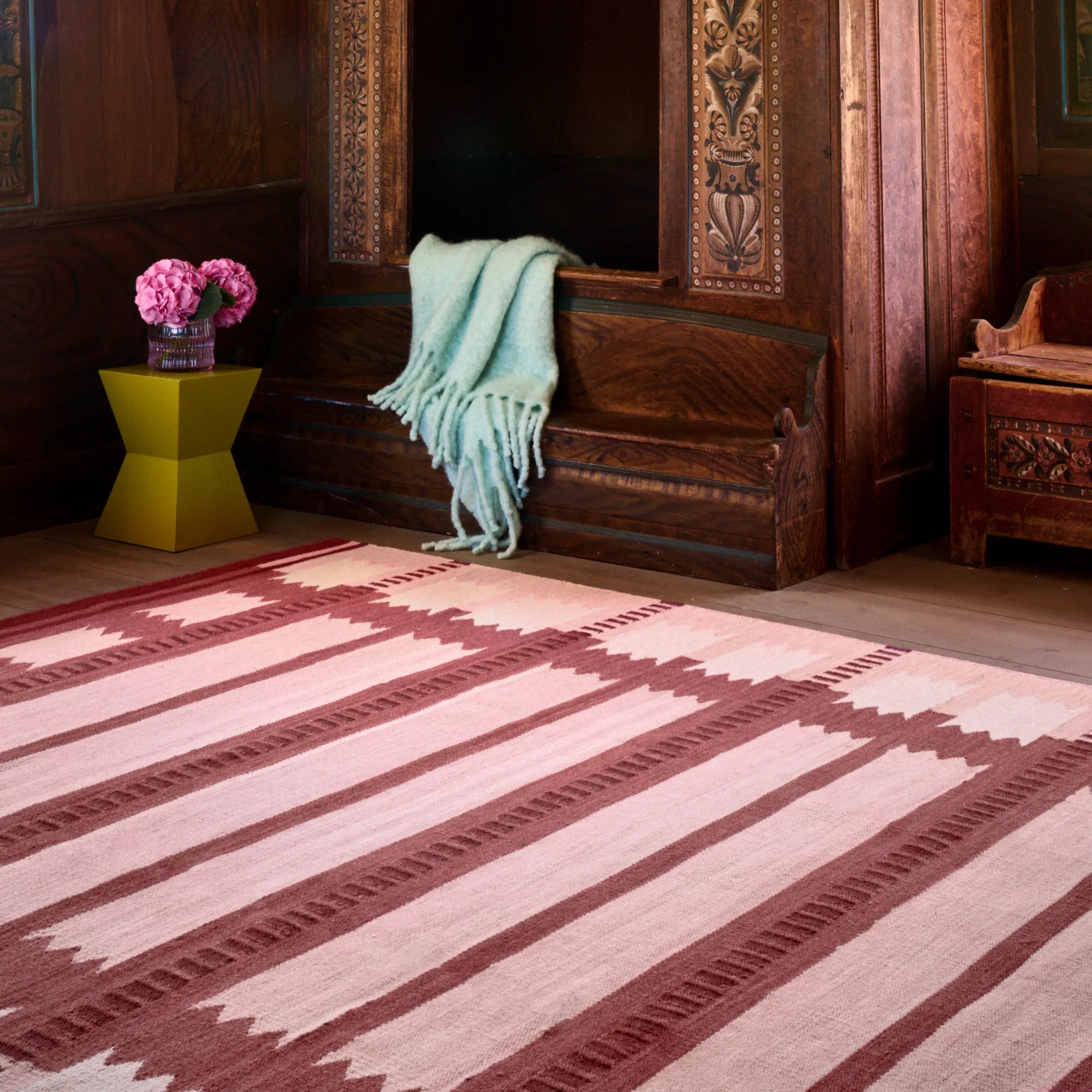  Iris Wool Rug in bold red with traditional Persian-style motif