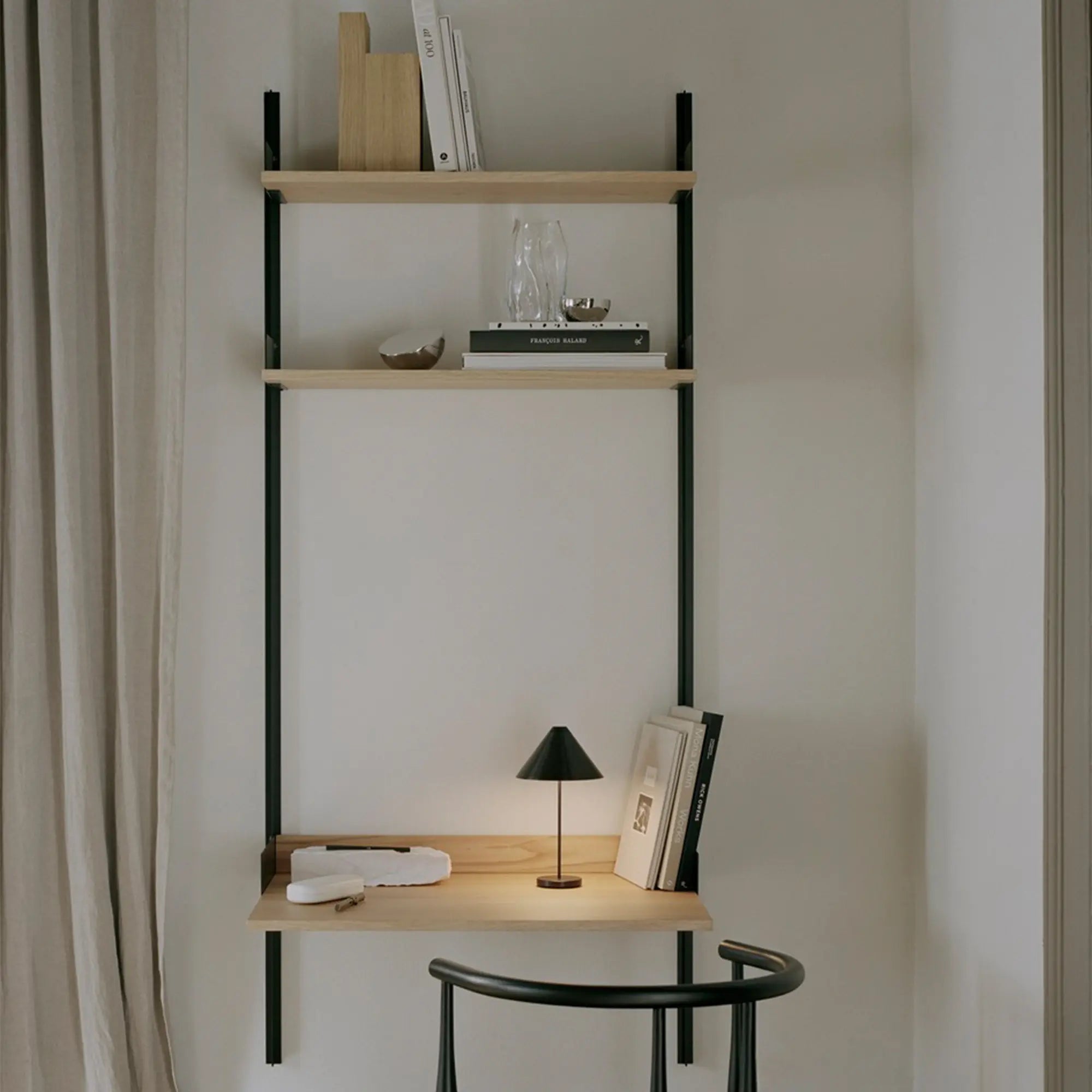  Study shelf with sliding doors and hidden storage compartments