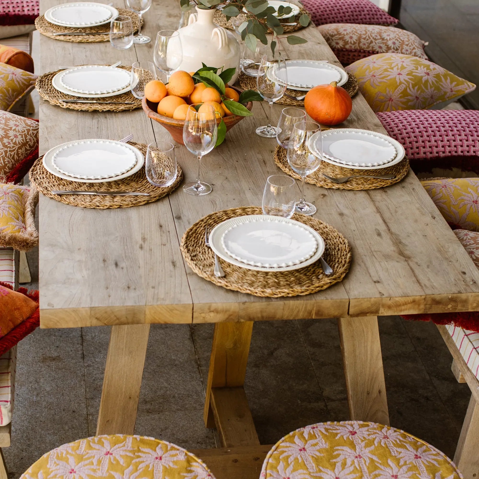 Laura Pouf in a neutral color adding a touch of warmth to the room