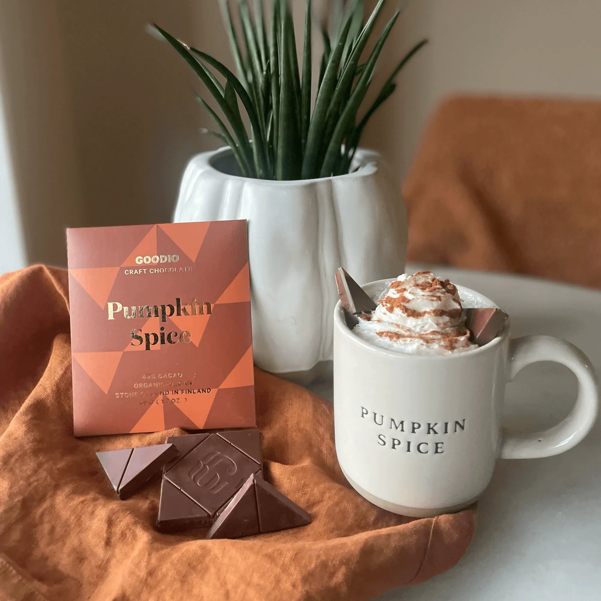 Delicious Pumpkin Spice Chocolate 49% bar with smooth, silky texture