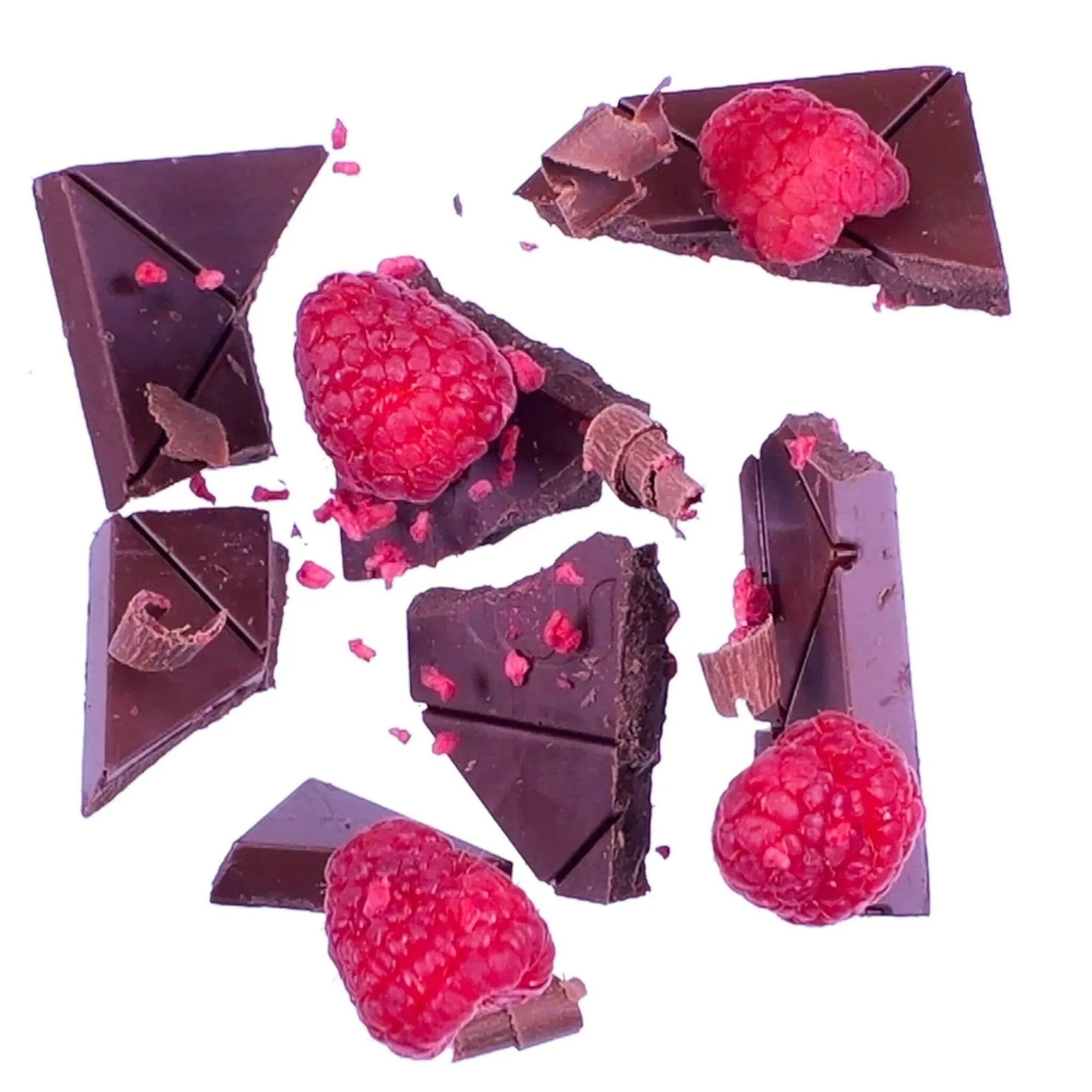 Indulgent dark chocolate bar with real raspberry pieces and flavor