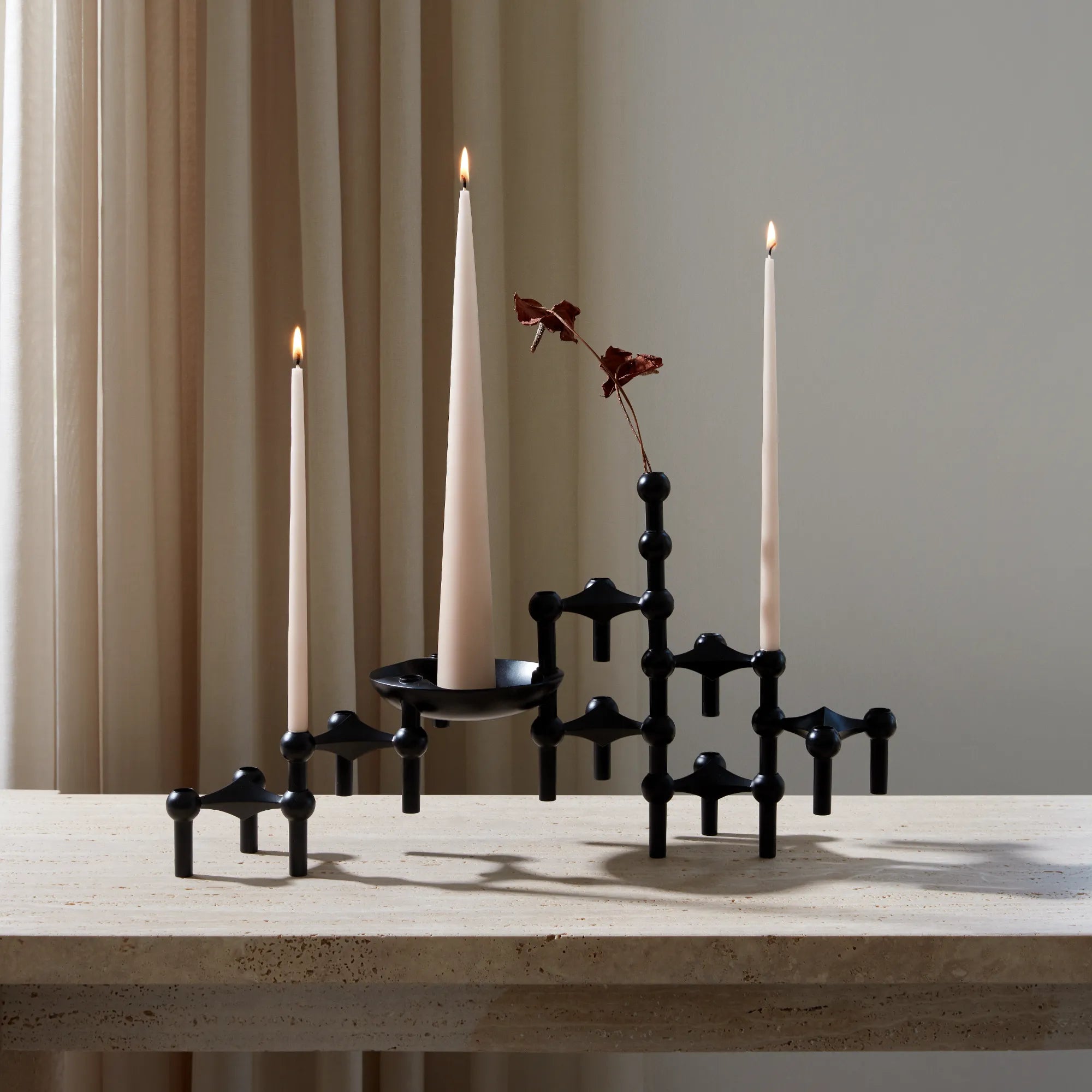 Modular Candle Holder in sleek black, featuring Configuration 3 design