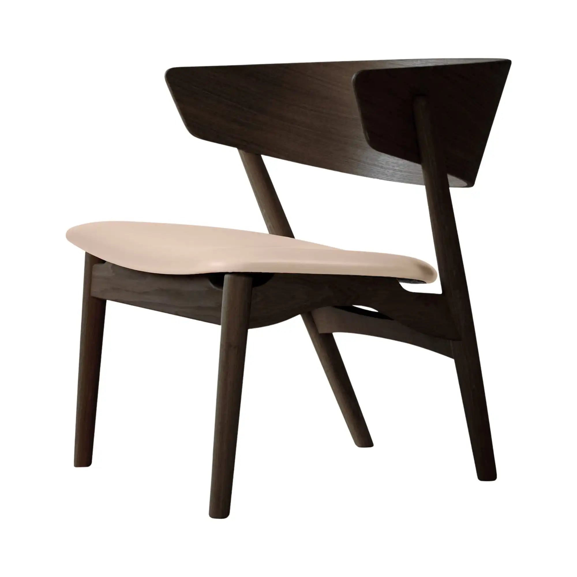 No 7 Lounge Chair in timeless taupe upholstery with ergonomic lumbar support