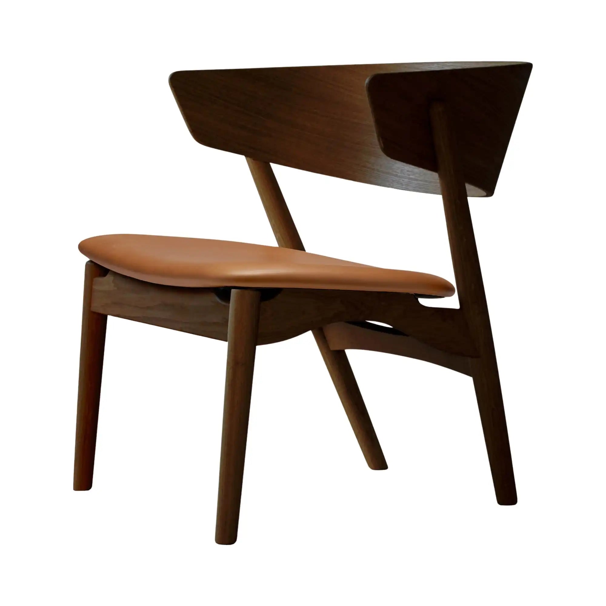 No 7 Lounge Chair in minimalist navy blue upholstery with cushioned seat and back