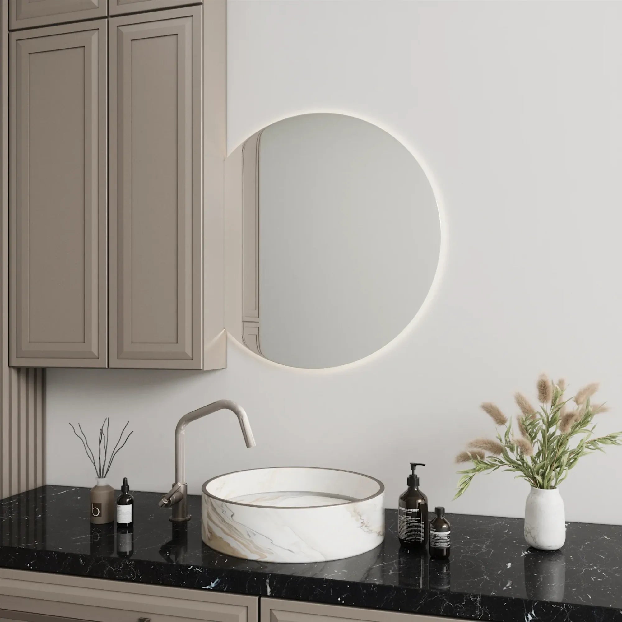 Half-Moon Mirror With Lights