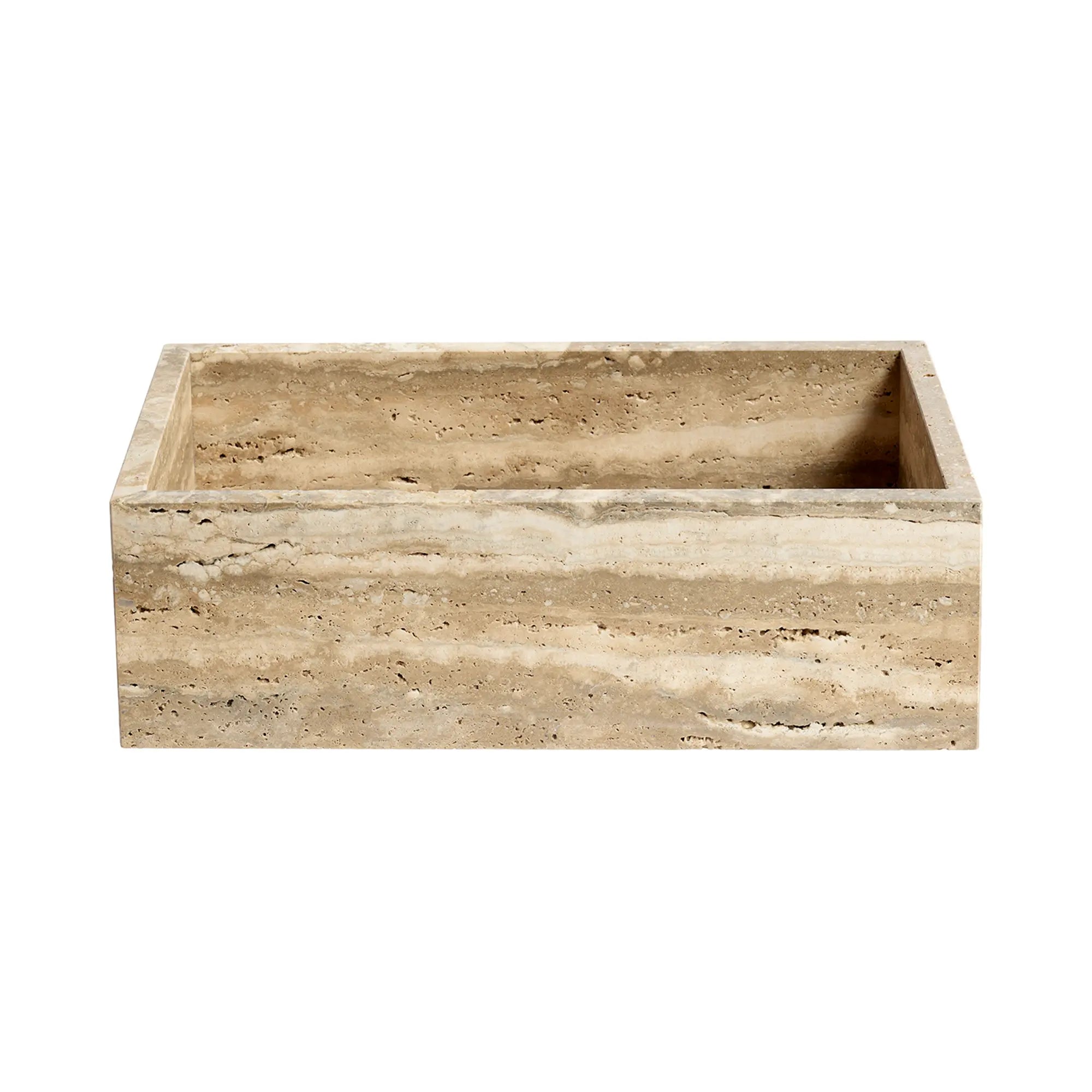 Square Travertine Box with Matte and Glossy Swirling Patterns