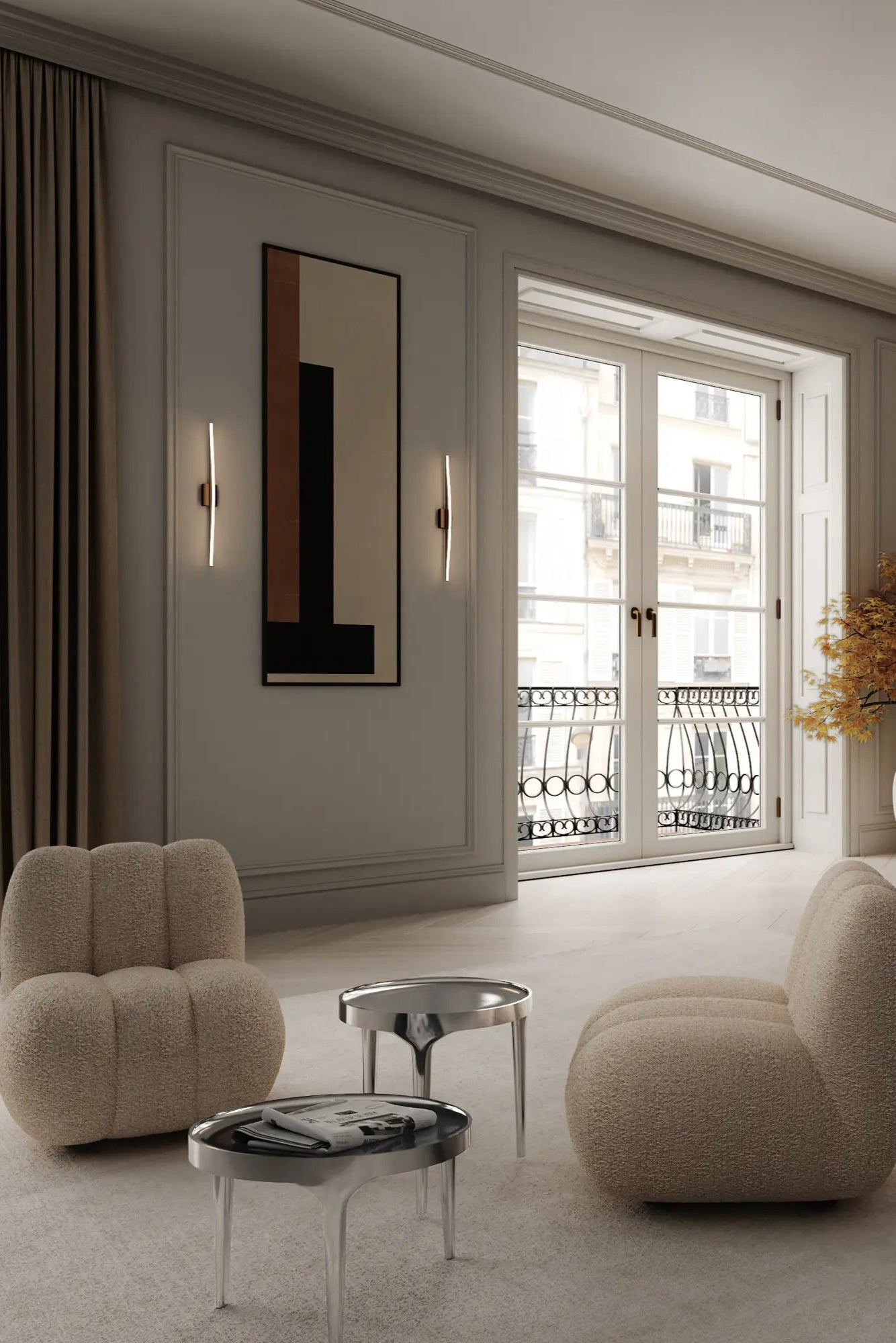 Phantom Side Table - Low in luxurious dark walnut finish with brass details