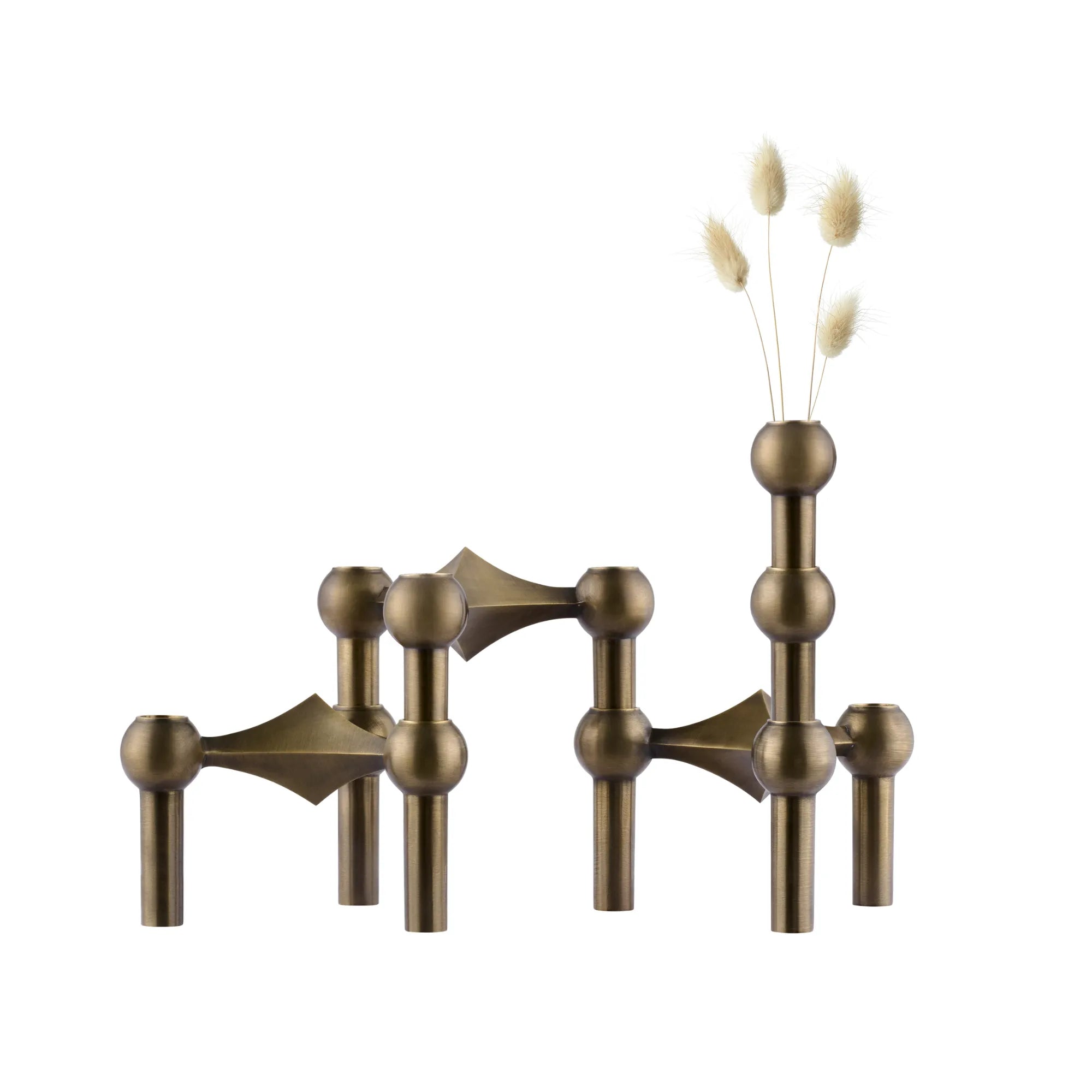 Modular candle holder in bronzed brass with sleek and modern design