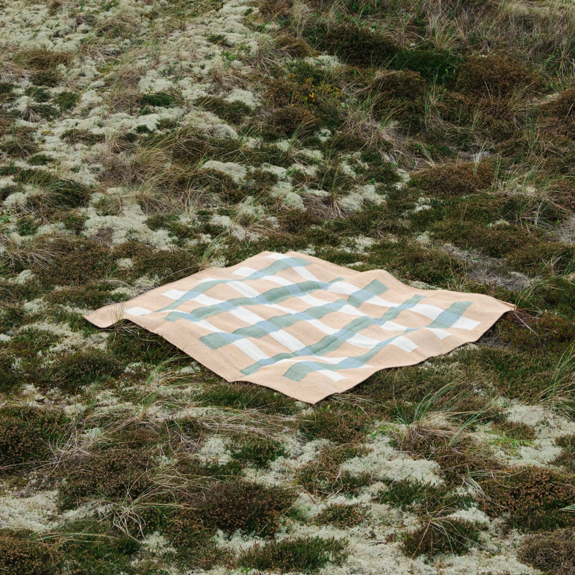 Handwoven jute rug featuring stylish stripes in earthy tones